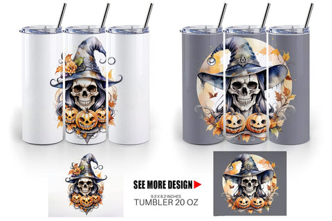 Tumbler Watercolor Skull Sublimation artnoy 