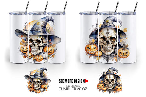 Tumbler Watercolor Skull Sublimation artnoy 