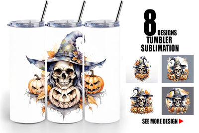 Tumbler Watercolor Skull Sublimation artnoy 