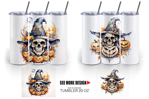 Tumbler Watercolor Skull Sublimation artnoy 