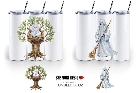 Tumbler Watercolor Sleepy Autumn Pumpkin Ghost Sublimation artnoy 