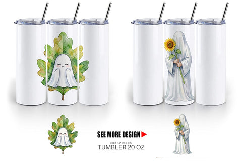 Tumbler Watercolor Sleepy Autumn Pumpkin Ghost Sublimation artnoy 