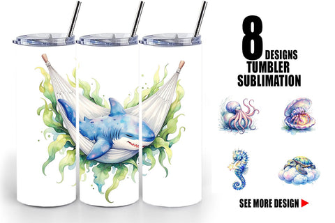 Tumbler Watercolor Sleepy Baby Ocean Animals Sublimation artnoy 