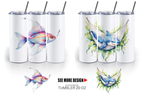 Tumbler Watercolor Sleepy Baby Ocean Animals Sublimation artnoy 