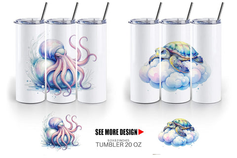 Tumbler Watercolor Sleepy Baby Ocean Animals Sublimation artnoy 
