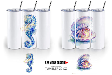 Tumbler Watercolor Sleepy Baby Ocean Animals Sublimation artnoy 