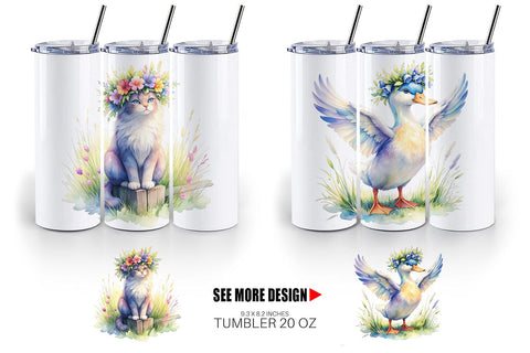 Tumbler Watercolor Spring Farmyard Flower Art Sublimation artnoy 