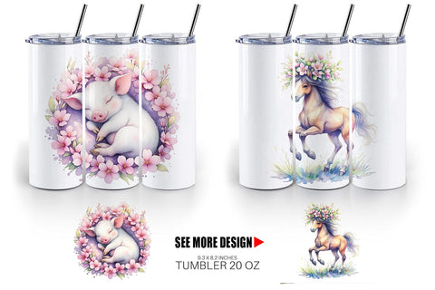Tumbler Watercolor Spring Farmyard Flower Art Sublimation artnoy 