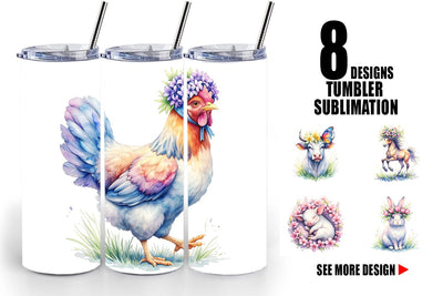 Tumbler Watercolor Spring Farmyard Flower Art Sublimation artnoy 