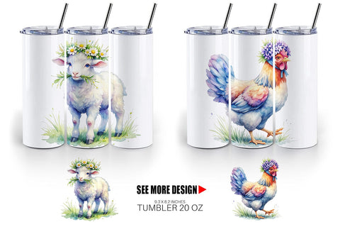 Tumbler Watercolor Spring Farmyard Flower Art Sublimation artnoy 