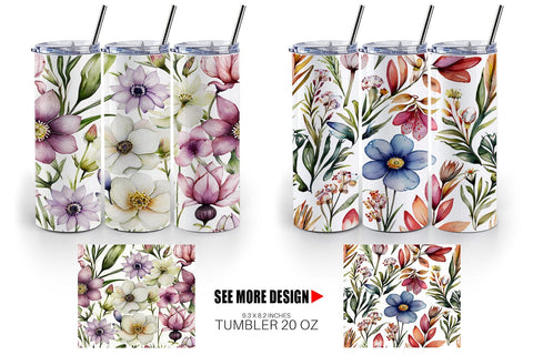 Tumbler Watercolor Spring Floral Sublimation artnoy 
