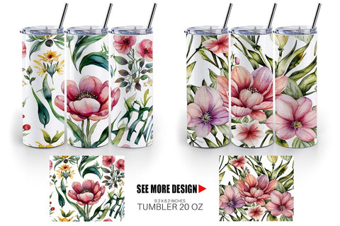 Tumbler Watercolor Spring Floral Sublimation artnoy 