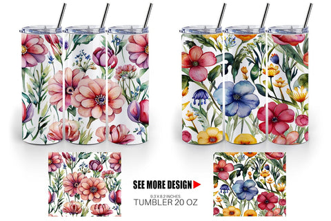 Tumbler Watercolor Spring Floral Sublimation artnoy 