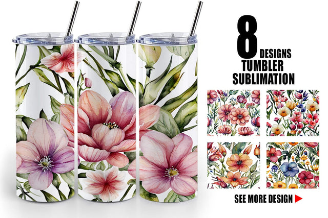 Tumbler Watercolor Spring Floral Sublimation artnoy 