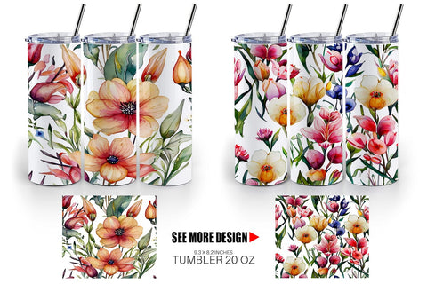 Tumbler Watercolor Spring Floral Sublimation artnoy 