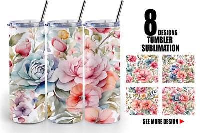 Tumbler Watercolor Spring Flower Sublimation artnoy 