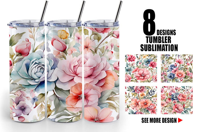 Tumbler Watercolor Spring Flower Sublimation artnoy 