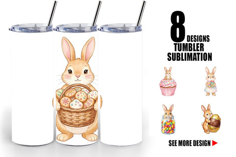 Tumbler Watercolor Sweet Candy Easter Bunny Sublimation artnoy 