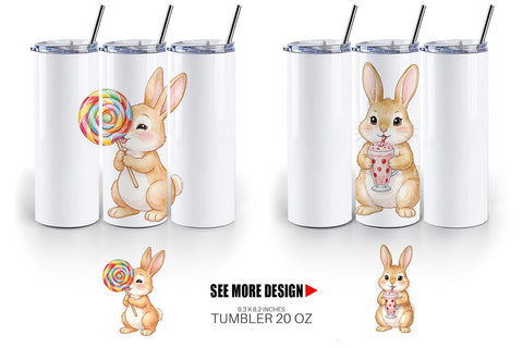 Tumbler Watercolor Sweet Candy Easter Bunny Sublimation artnoy 