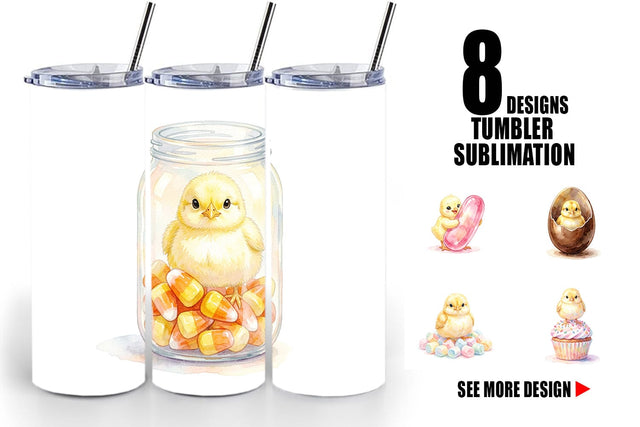 Tumbler Watercolor Sweet Candy Easter Chicks Sublimation artnoy 