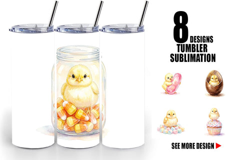 Tumbler Watercolor Sweet Candy Easter Chicks Sublimation artnoy 