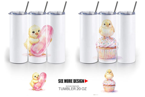 Tumbler Watercolor Sweet Candy Easter Chicks Sublimation artnoy 