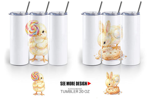 Tumbler Watercolor Sweet Candy Easter Chicks Sublimation artnoy 