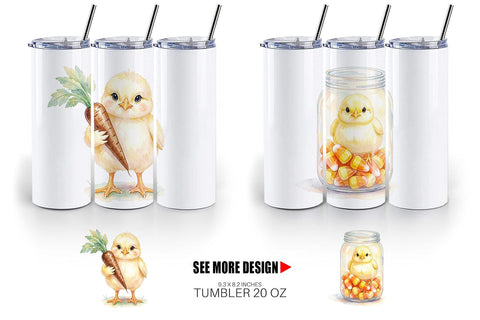 Tumbler Watercolor Sweet Candy Easter Chicks Sublimation artnoy 