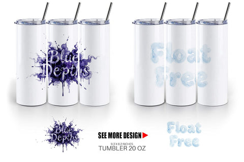 Tumbler Watercolor Tidal Fluid Blue Affirmations Sublimation artnoy 