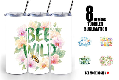 Tumbler Watercolor Tropical Aloha Bee Quotes Sublimation artnoy 