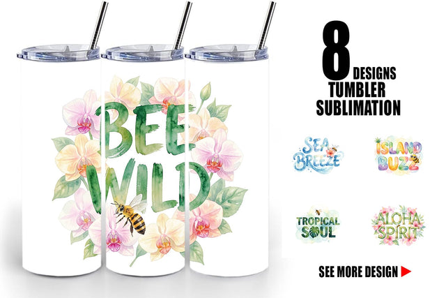 Tumbler Watercolor Tropical Aloha Bee Quotes Sublimation artnoy 