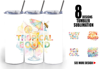 Tumbler Watercolor Tropical Summer Bee Vacation Quotes Sublimation artnoy 
