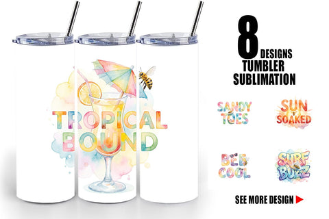 Tumbler Watercolor Tropical Summer Bee Vacation Quotes Sublimation artnoy 