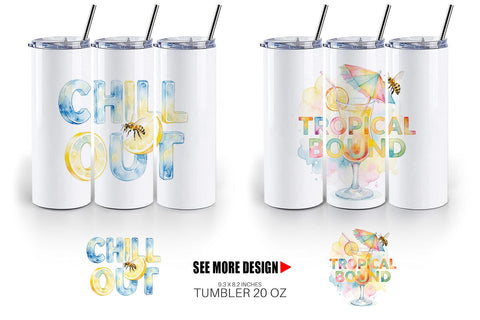 Tumbler Watercolor Tropical Summer Bee Vacation Quotes Sublimation artnoy 