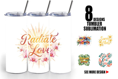 Tumbler Watercolor Vibrant Tropical Growth Quote Sublimation artnoy 