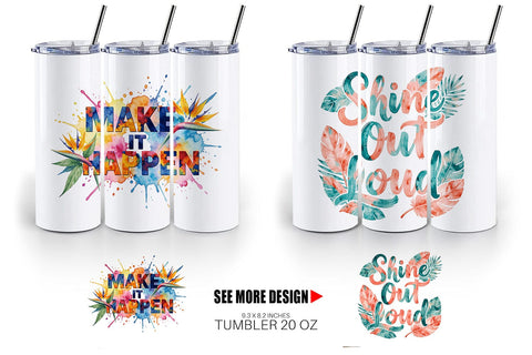Tumbler Watercolor Vibrant Tropical Growth Quote Sublimation artnoy 