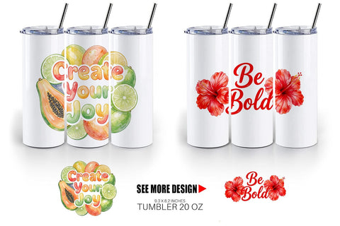 Tumbler Watercolor Vibrant Tropical Growth Quote Sublimation artnoy 
