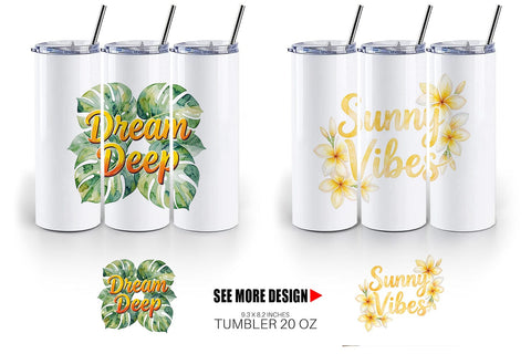 Tumbler Watercolor Vibrant Tropical Growth Quote Sublimation artnoy 
