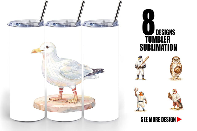 Tumbler Watercolor Vintage Bird Baseball Sublimation artnoy 