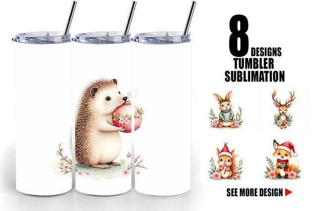 Tumbler Watercolor Vintage Christmas Animals Sublimation artnoy 