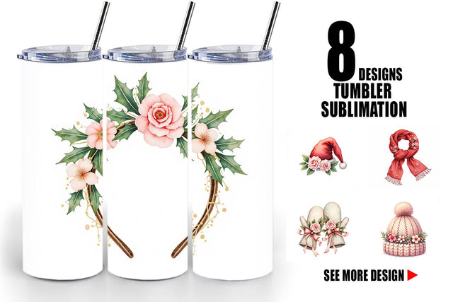 Tumbler Watercolor Vintage Christmas Hats Sublimation artnoy 