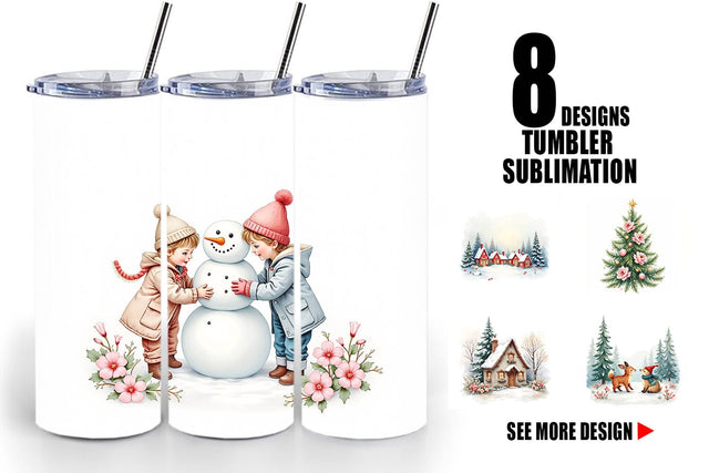 Tumbler Watercolor Vintage Christmas Scenes Sublimation artnoy 