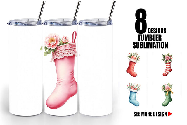 Tumbler Watercolor Vintage Christmas Stockings Sublimation artnoy 