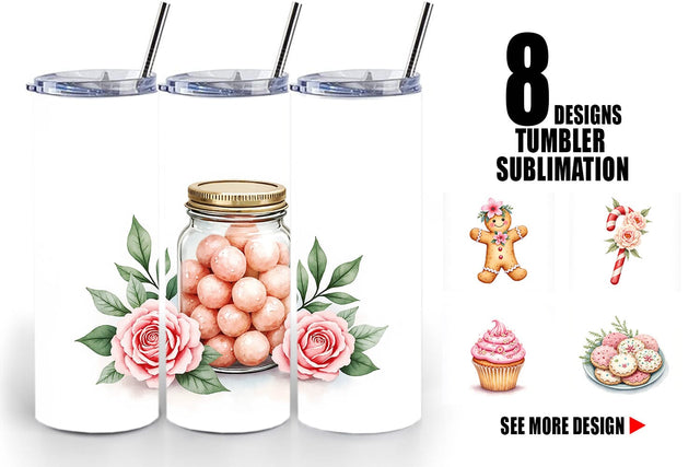 Tumbler Watercolor Vintage Christmas Treats Sublimation artnoy 