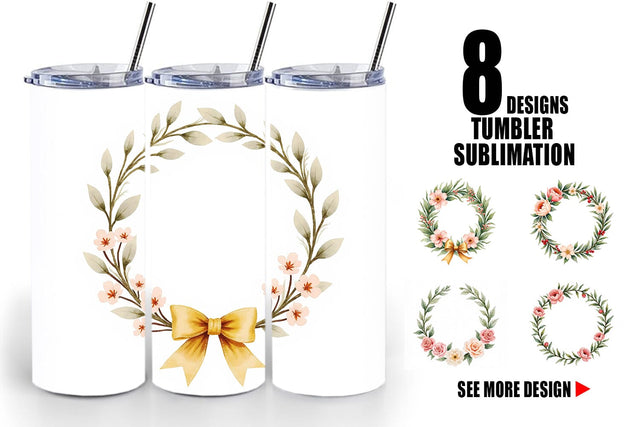 Tumbler Watercolor Vintage Christmas Wreaths Sublimation artnoy 