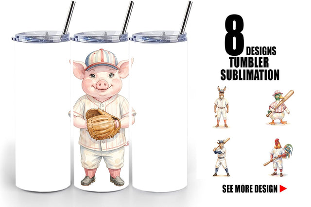 Tumbler Watercolor Vintage Farm Animal Baseball Sublimation artnoy 