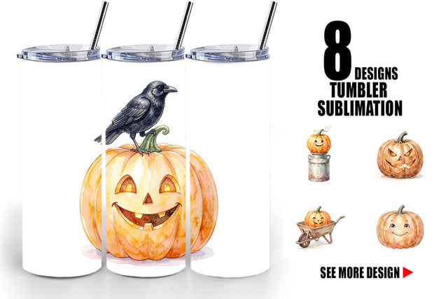 Tumbler Watercolor Vintage Farmhouse Pumpkin Sublimation artnoy 