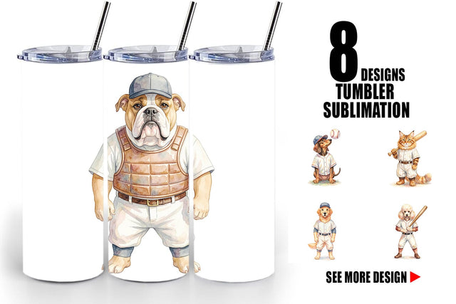 Tumbler Watercolor Vintage Pet Animal Baseball Sublimation artnoy 