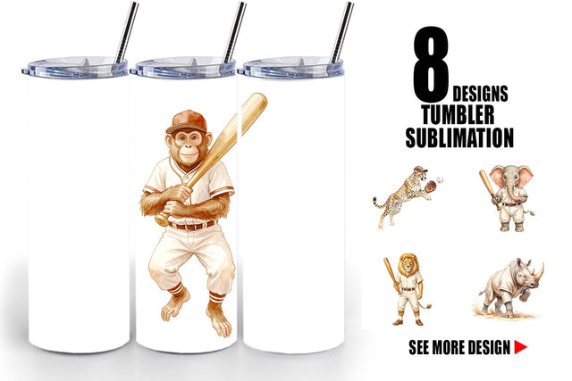 Tumbler Watercolor Vintage Safari Animal Baseball Sublimation artnoy 