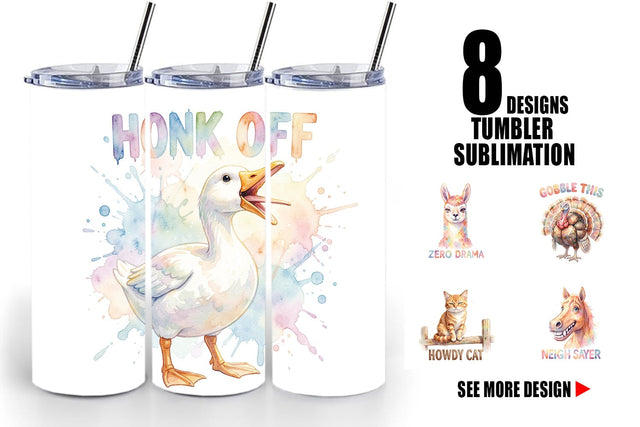 Tumbler Watercolor Wacky Barnyard Animal Quotes Sublimation artnoy 
